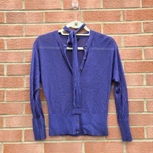 Karen Millen Metalluc Shimmer Purple Neck Tie Cardigan Size Small - Picture 1 of 5